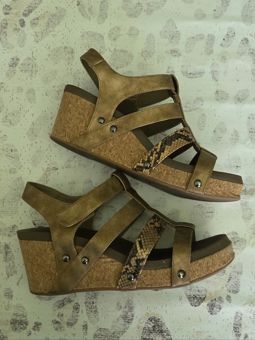 Corkys Metallic Wedge Sandals with Snake-Print Accent